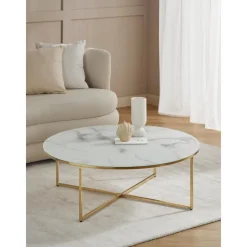 Tavolino Rotondo Xl Da Salotto Con Piano In Vetro Effetto Marmo Antigua*Westwing Collection Online