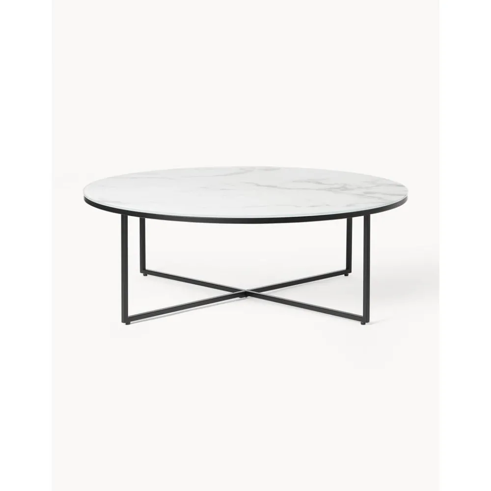 Tavolino Rotondo Xl Da Salotto Con Piano In Vetro Effetto Marmo Antigua*Westwing Collection Clearance