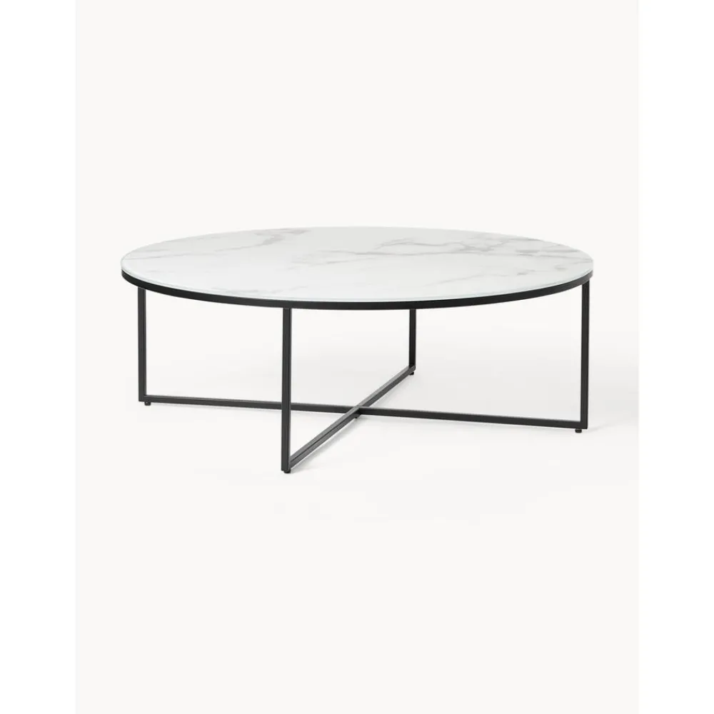Tavolino Rotondo Xl Da Salotto Con Piano In Vetro Effetto Marmo Antigua*Westwing Collection Clearance