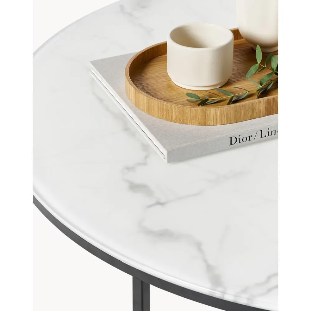 Tavolino Rotondo Xl Da Salotto Con Piano In Vetro Effetto Marmo Antigua*Westwing Collection Clearance
