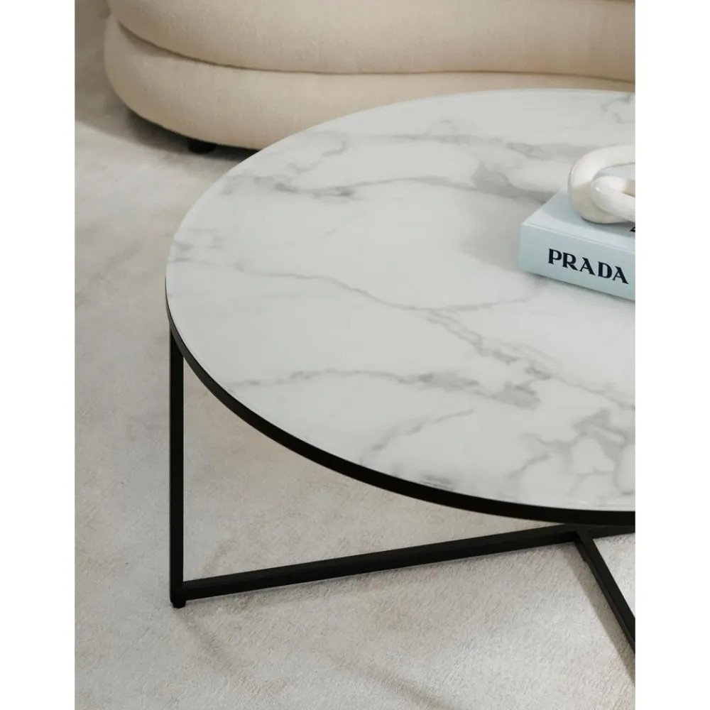 Tavolino Rotondo Xl Da Salotto Con Piano In Vetro Effetto Marmo Antigua*Westwing Collection Clearance