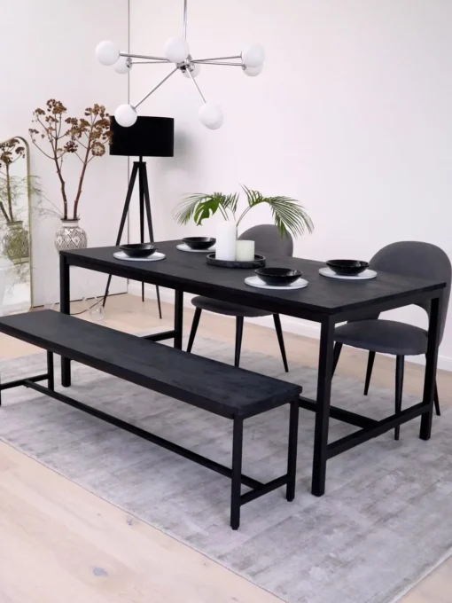 Tavolo Con Piano In Legno Massiccio Nero Raw, 180X90 Cm
